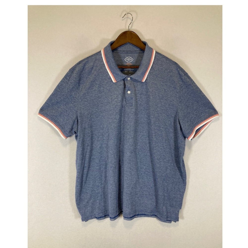 Classic Preppy St. Johns Bay Mens XXL Blue Heathered Tipped Stretch Polo Shirt